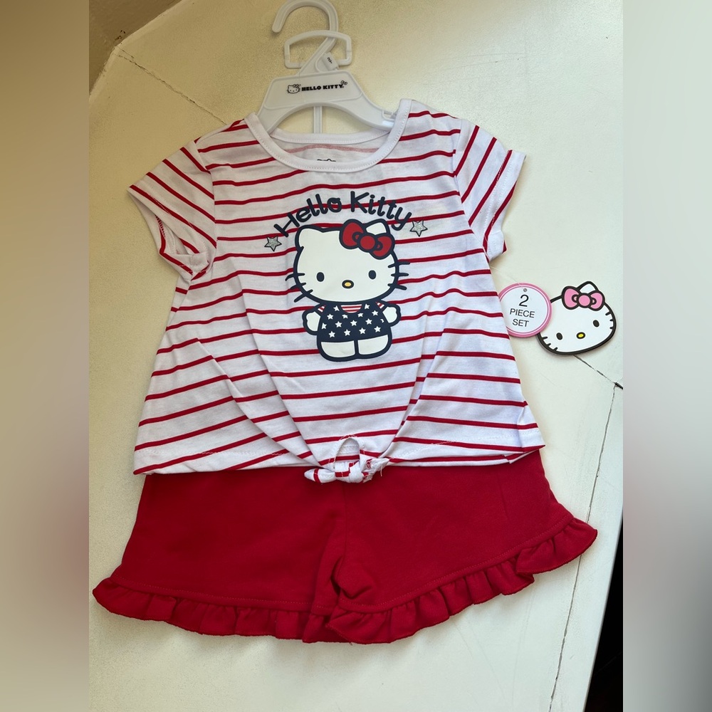 Hello Kitty Striped Red and White 2 Piece Shorts Set